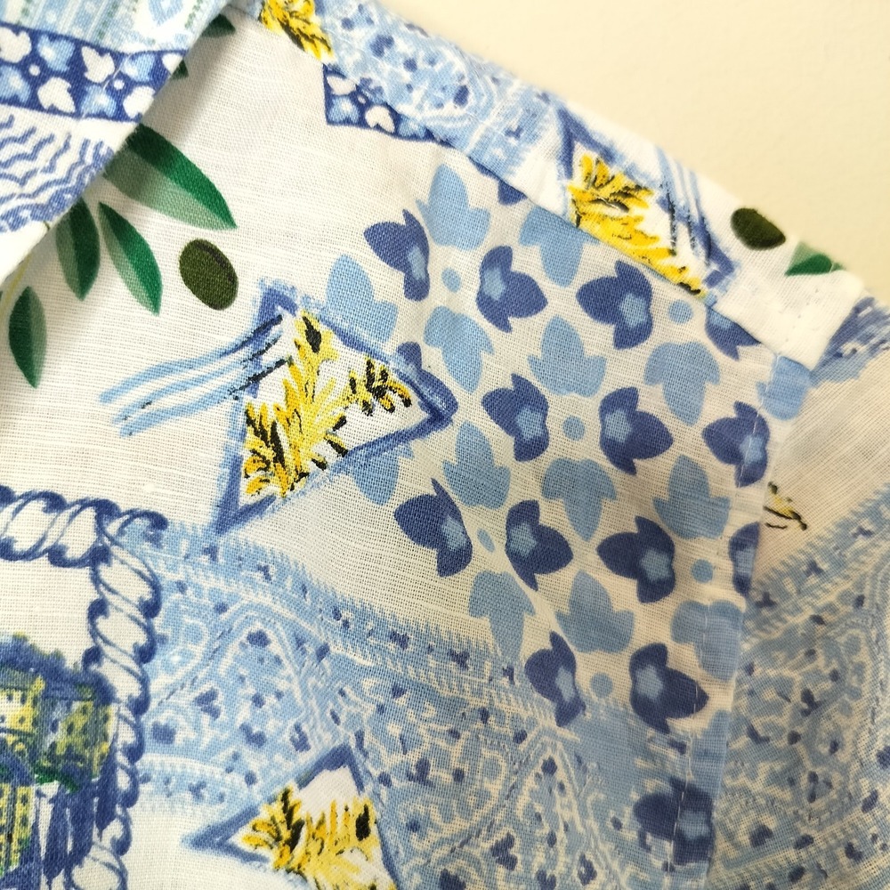 J. Crew Linen Blend Button Up Shirt Floral Lemon Patchwork Cheerful - Picture 6 of 11